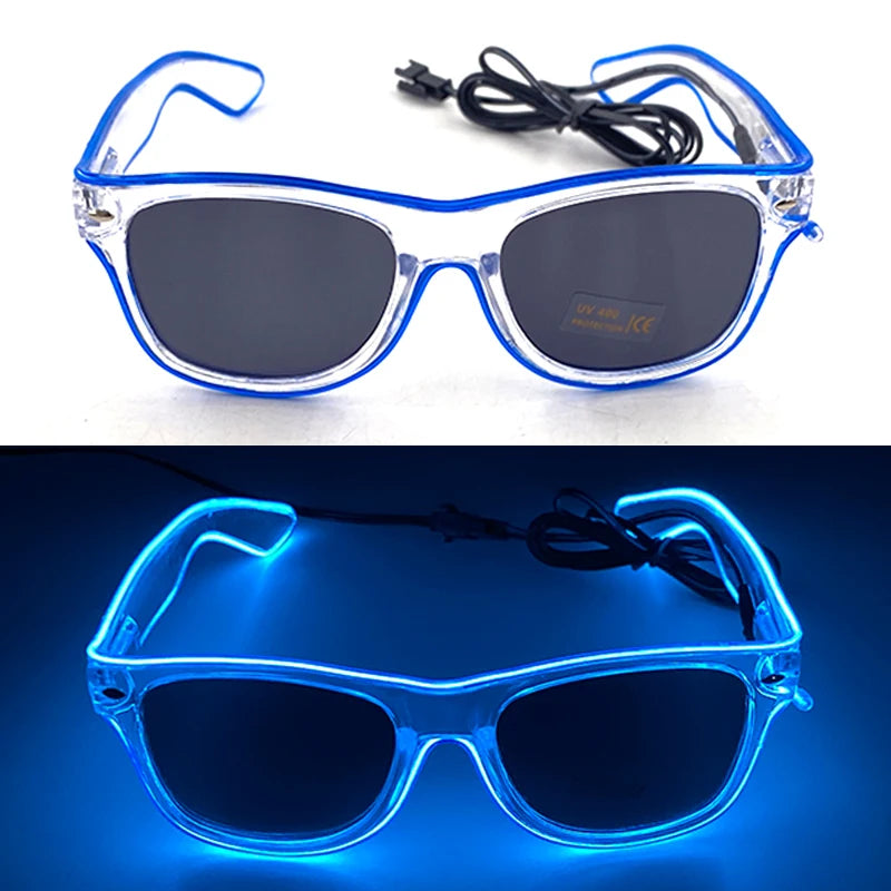Opvallende Blauwe Vierkante LED Neon Festival Bril
