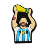 Croc-versiering met een afbeelding van Lionel Messi met de World Cup.
