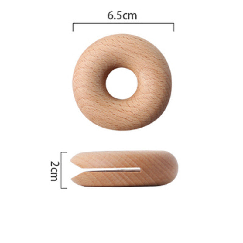 Houten Donut Afsluitclip: Licht Hout - Afmetingen 6,5cm x 2cm 