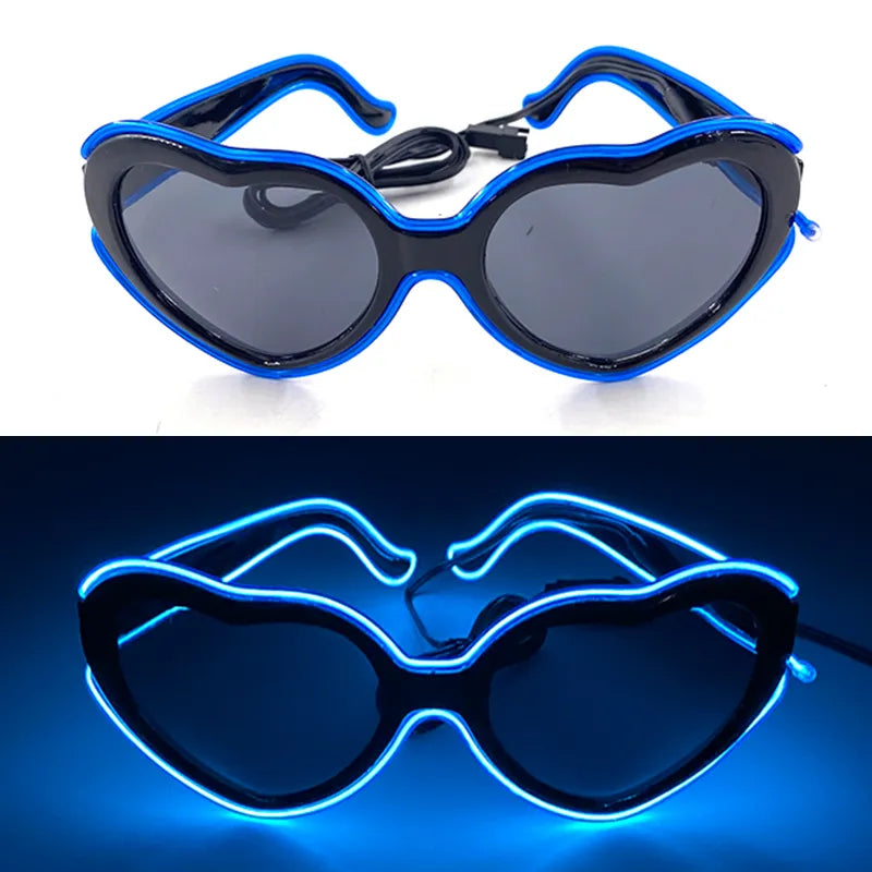 Liefdevolle Blauwe Hartvormige LED Neon Festival Bril