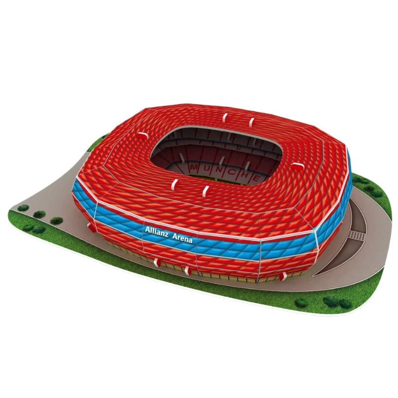 Allianz Arena, met kleurrijke verlichting en moderne uitstraling, viert de moderne grootsheid van Bayern München.