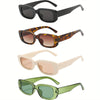 Set van 4 Stuks Rechthoekige Retro Brillen - Zwart, Panterprint, Beige, Groen