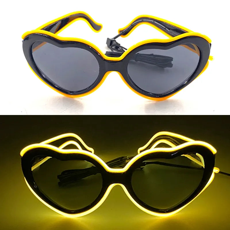 Zonnige Gele Hartvormige LED Neon Festival Bril