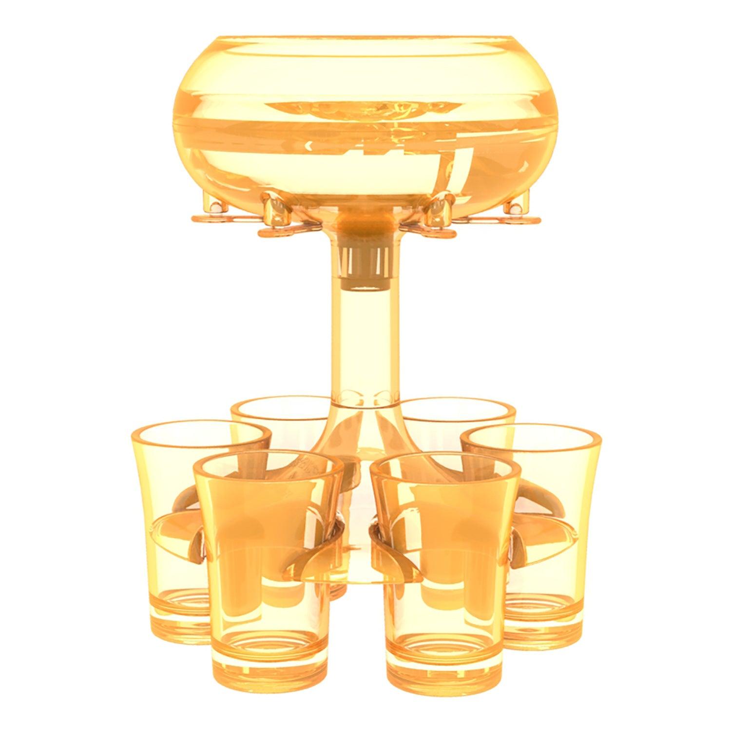 Oranje shotglas dispenser voor een feestelijke touch, brengt kleur en plezier in elke setting.