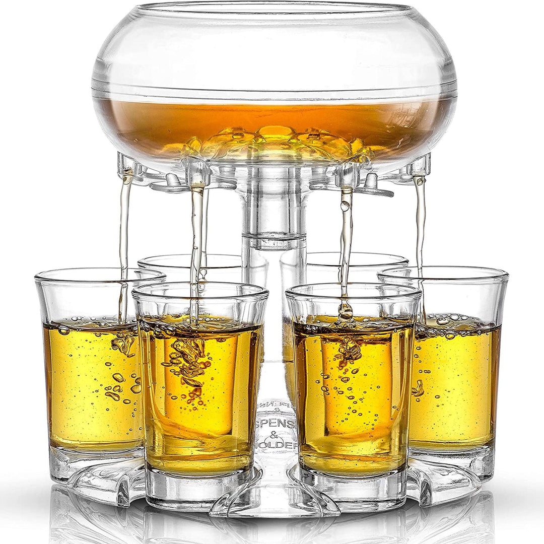 Transparante shotglas dispenser met modern design, perfect voor elk feest of bijeenkomst
